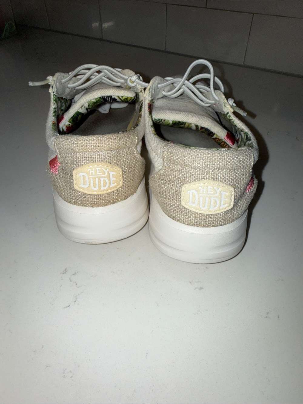 Hey Dude Women's Cream Canvas Sneakers with Tropical Lining